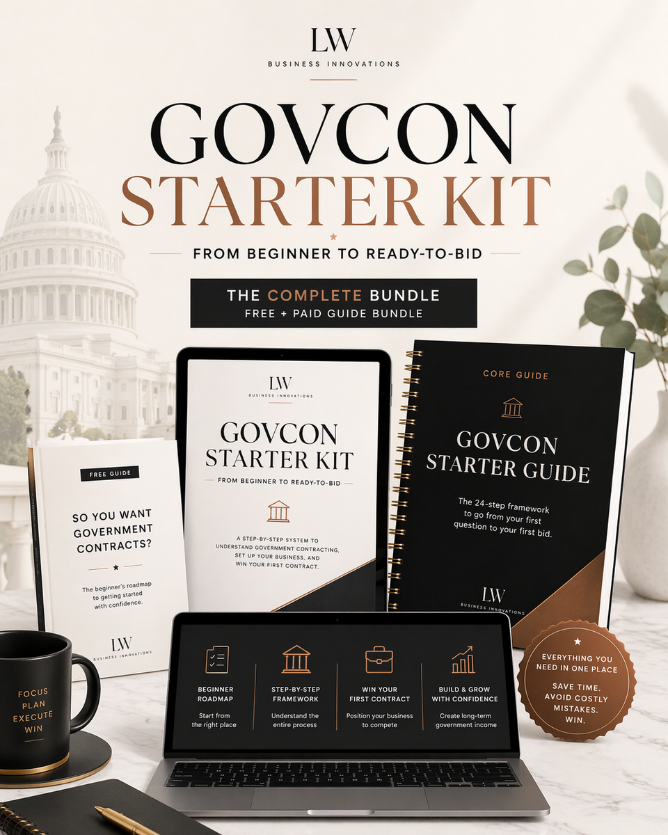 GovCon Starter Kit bundle — book mockup with U.S. Capitol background